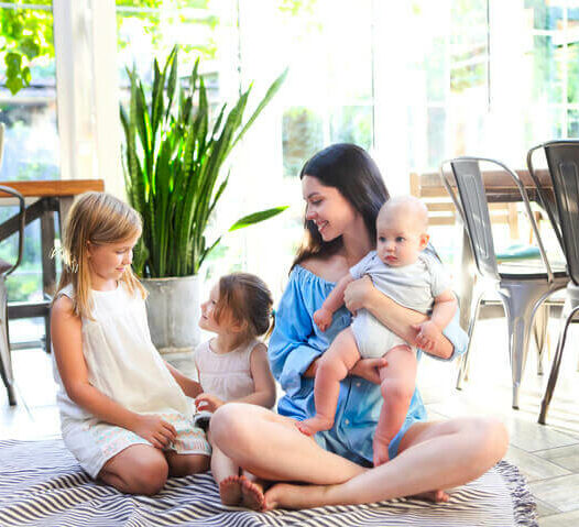 Mother and children enjoying clean, cool air