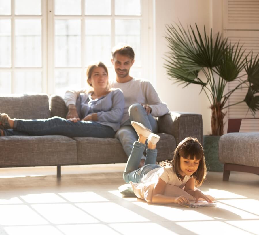 Family in home after air conditioning repair