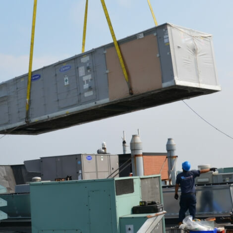 commercial generator unit being installed